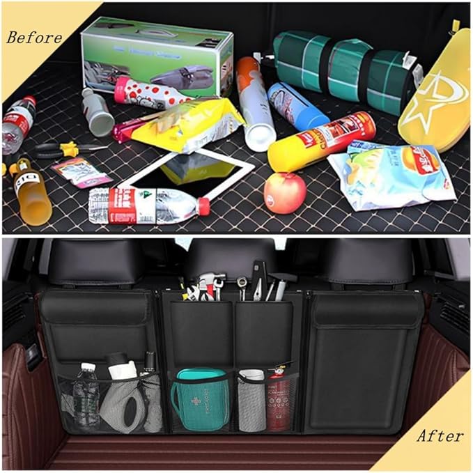 Car Trunk Organizer, Detachable Car Backseat Hanging Organizer with 7 Large Storage Pockets, Collapsible Back Seat Organizer Car Interior Accessories for SUV, Van, Jeep