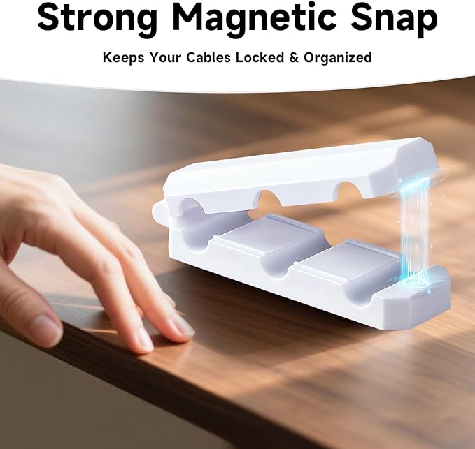 18p Magnetic Cable Clips Cord Organizer – Nonazippy 3-Slot Wire Holder for Desk, Strong Adhesive Cable Management for Home Office, Car, Nightstand – Black & White Mixed