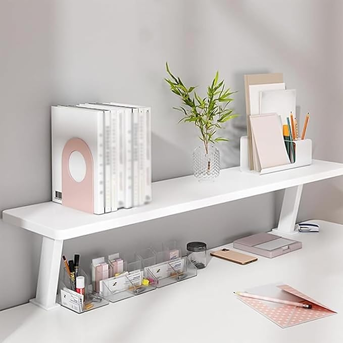 39.4x7.8 in Clamp on Desk Shelf, Adjustable Floating Desks Shelf Space Saving Desktop Extender Storage Organizer for Office, Dorm, Home Desk Organization, White