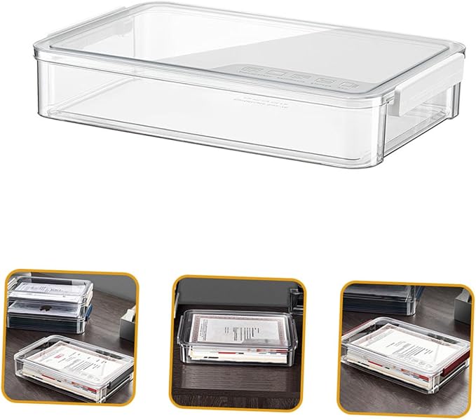 Sewroro Stackable Desktop File Cabinet Small Document Storage Box with Lid Office File Organizer Tray for Home and Office Paper Filing