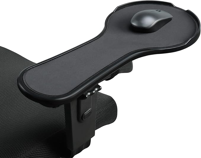 Ergonomic Adjustable Arm Rest Mouse pad for Chair, Mouse Extension Platform Tray with Mouse Baffle to Prevent Falling, Attaches to Chair, Black (Black（YYLL8326）)
