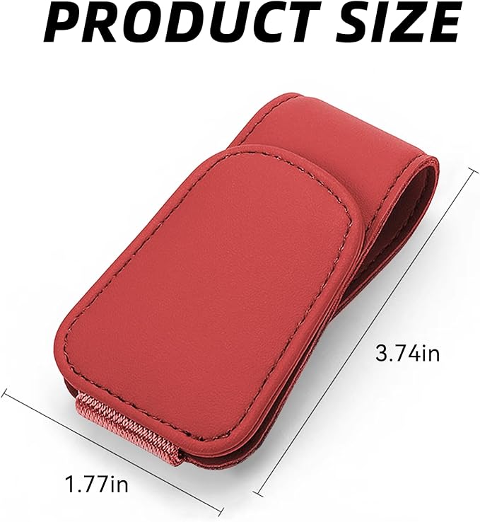 2PCS Sunglasses Holders for Car Sun Visor, Leather Eyeglasses Hanger Mounter, Magnetic Glasses Holder and Ticket Card Clip, Universal Auto Interior Accessories (Red, 2PCS)