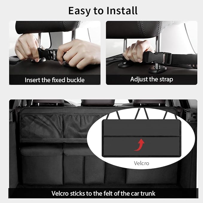 Viaviat Hanging Car Trunk Organizer, Collapsible Backseat Storage Bag with 9 Large Pockets for Medium or Large Size SUV, Truck, MPV, Car Interior Accessories (Black)