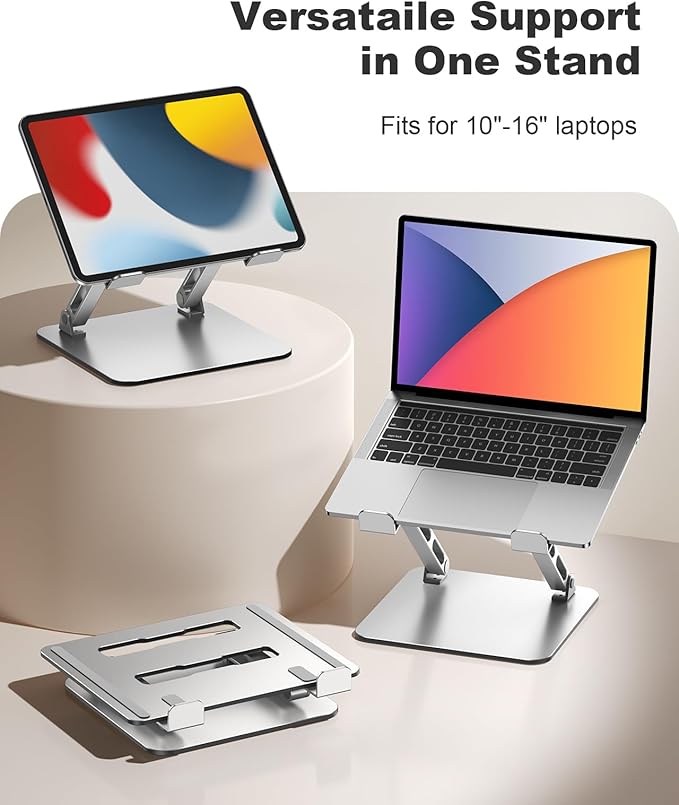 Laptop Stand for Desk Adjustable Height, Ergonomic Laptop Riser Holder with Dual-bar Support, Portable Computer Notebook Stand for MacBook Air Pro, Dell XPS, HP (10-16")