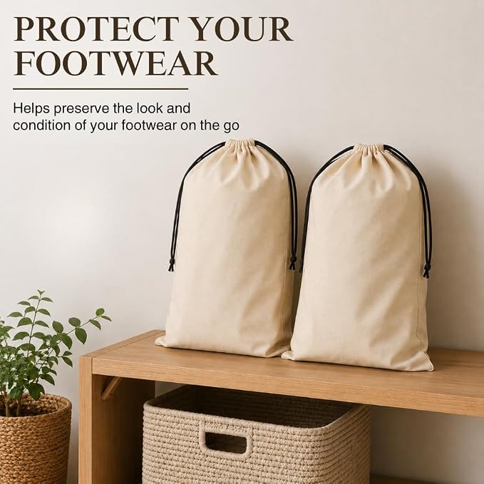 3 Pack Shoe Bags for Travel, Drawstring Portable Shoe Bags for Storage, Travel Essential Cotton Footwear Laundry Bag For Men & Women, Dustproof Reusable Organizer Bags for Sneakers: 23"x19"