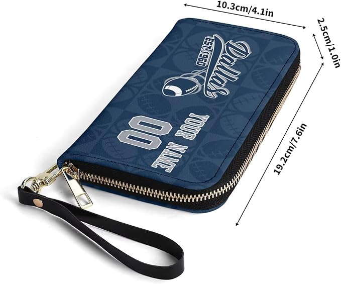 Custom Sports Team Zip Organizer Wallet-Personalized PU Leather Wallet with Name Number,Multi-Card Slots,Wrist Strap,Fan Gift for Men Women.