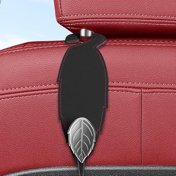 Leaf Heavy Duty Leather Car Headrest Hooks, Black 1-Pack, Universal Easy Install for Purses/Bags/Backpacks
