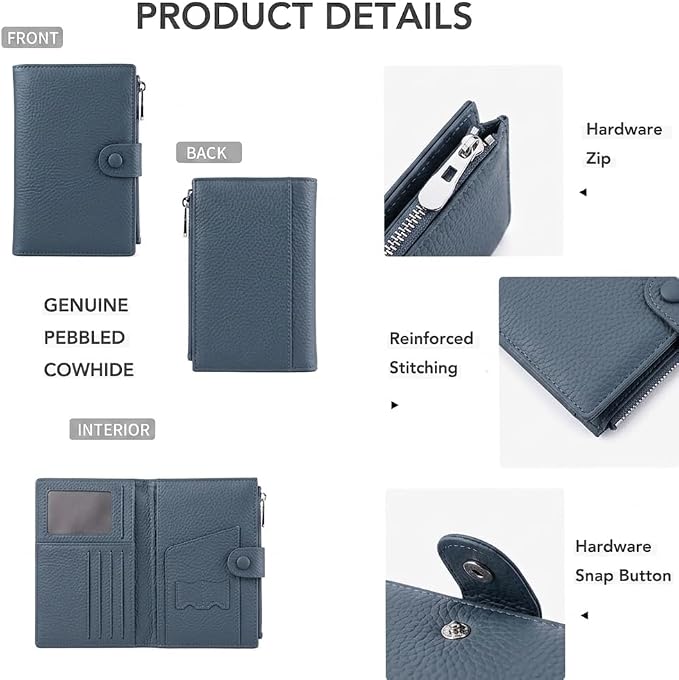 Genuine Leather Passport Holder for Women, RFID Blocking Compact Travel Wallet with Card Slots, Zipper Coin Pocket and SIM Slots, Slim Passport Cover Case, Blue