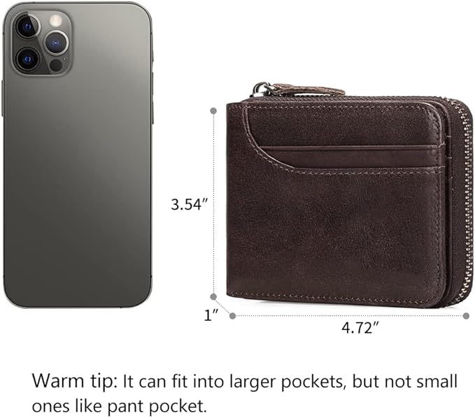 GOIACII Wallets for Men Genuine Leather Front Pocket Wallet RFID Zip Around Bifold Credit Card Holder | RFID, Zip Around, Bifold, Credit Card Holder