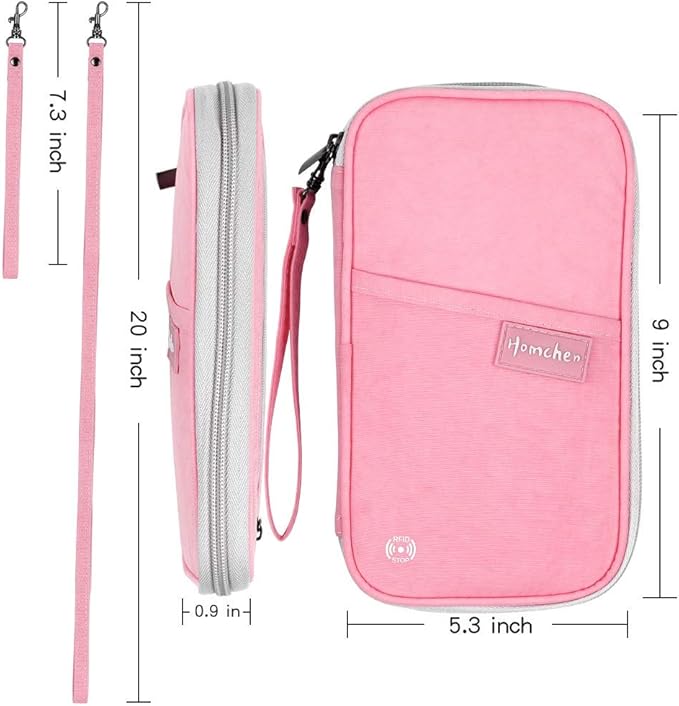 RFID Passport Wallet with Vaccine Card Slot, Family Travel Passport Holder Document Organizer Bag with Wrist & Neck Double Strap