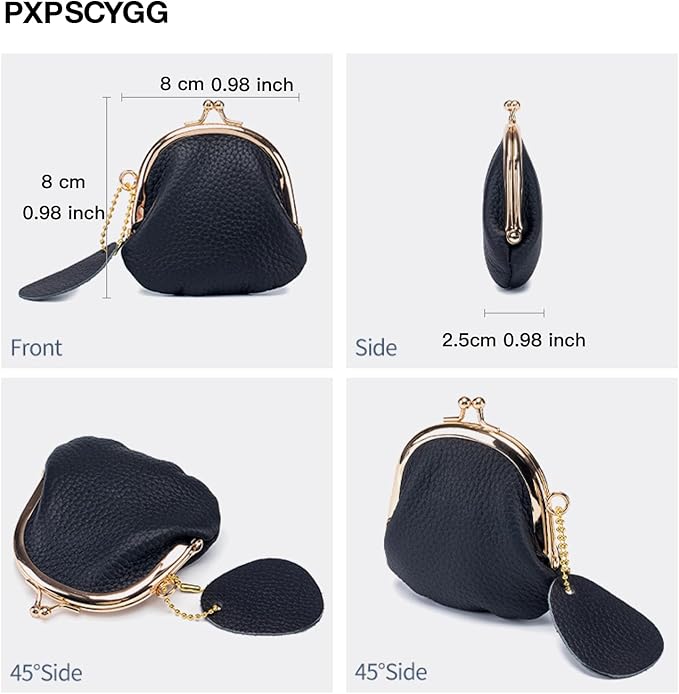 Women's Small Coin Purse, Vintage PU Leather Change Purse, Coin Bag with Kiss Lock, Mini Coin Purse for Women (Almond Green)