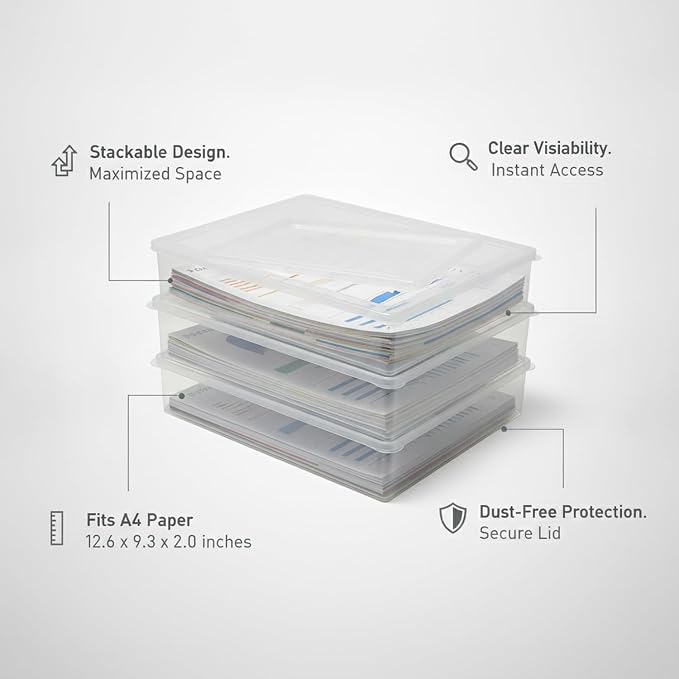 Clear PP Plastic Document Storage Box with Lid, Stackable A4 File Organizer Bin for Office Desk & Home Use (1 Pack)