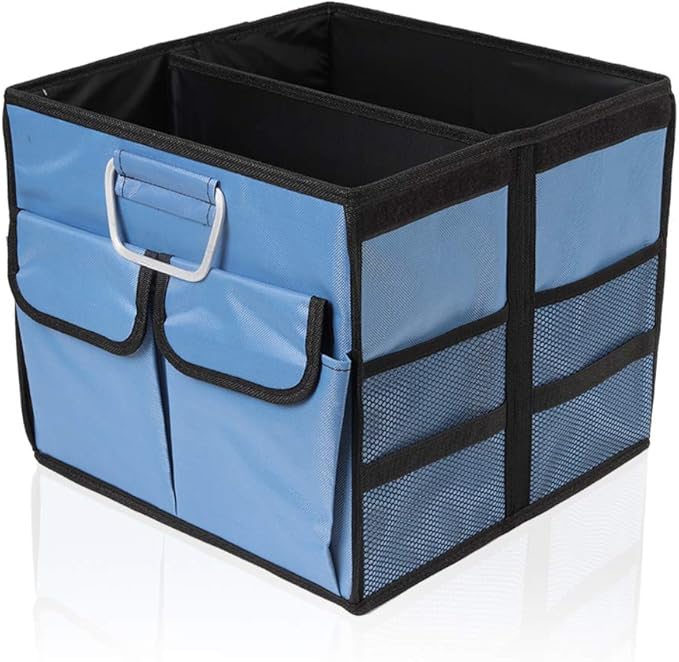 Car Trunk Organizer Collapsible Portable Multi Compartments Organizer with Non Slip Straps for SUV Truck Auto Vehicle Car Auto Minivan(Small without cover, Blue)