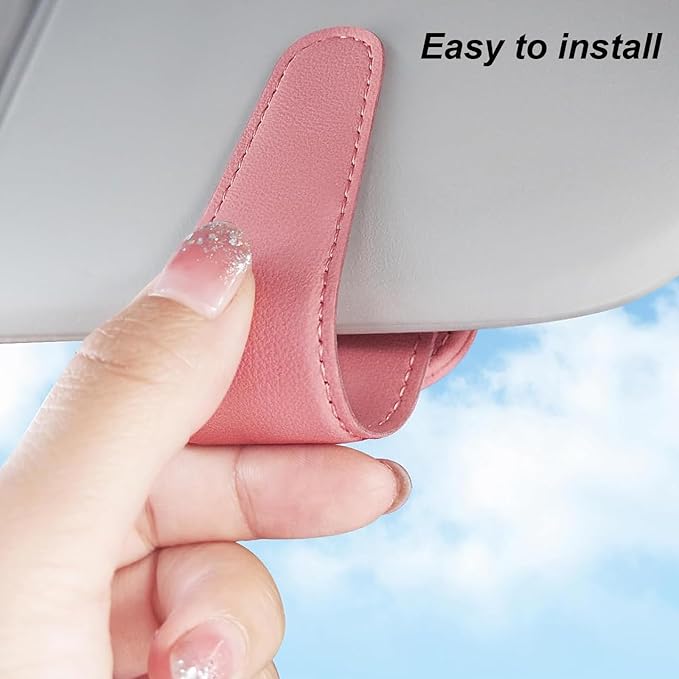 2 Pack Sunglass Holder for Car Magnetic Leather Sunglass Clip Universal Eyeglass Holder Car Visor Accessories Pink