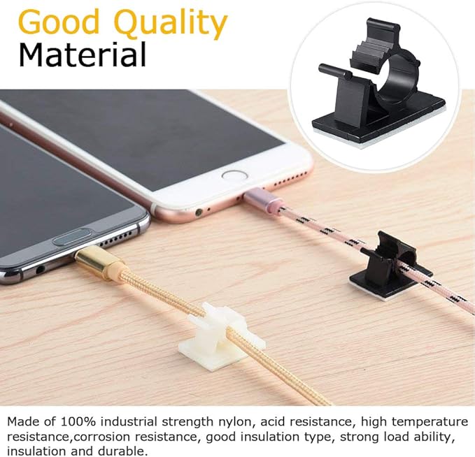 Viaky 30 Pcs Black Cable Wire Clips Adjustable Nylon Wire Holder Adhesive Cable Management Suitable for Maximum Diameter 0.4 inch (10.3mm) Cables