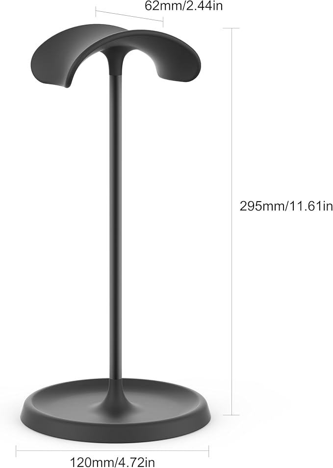 Headphone Stand, Universal Headset Holder with Headphone Cable Storage Clip,Heavy Duty Gaming Earphone Stand with Base Curved Storage for AirPod Max, Beats, Bose,Base,Sony and More（Black）