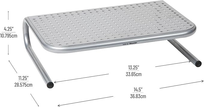 Mind Reader Monitor Stand, Ventilated Laptop Riser, Desktop Organizer, Metal, 14.5"L x 11.25"W x 4.25"H, Set of 2, Silver
