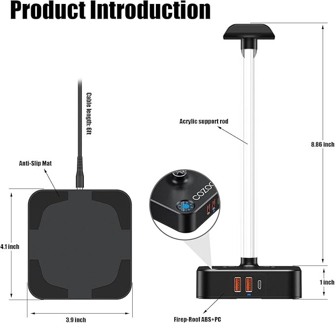 RGB Headphone Stand with USB Charger COZOO Desktop Gaming Headset Holder Hanger with 3 USB Charger and 2 Outlets - Great for Gaming, DJ, Wireless Earphone Display,Gamer PC Accessories Boyfriend Gifts