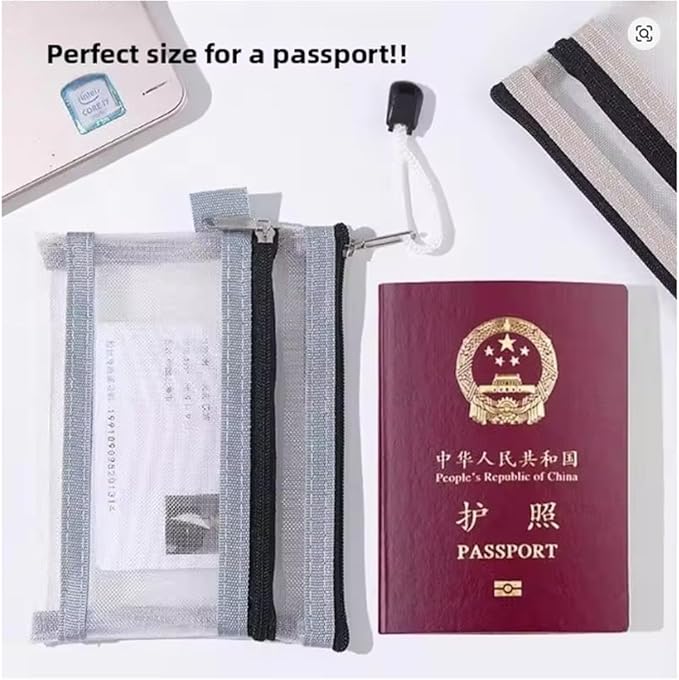 3 Pack Travel Document Organizer Case with Dual Zipper Card Pouch Mesh Small Travel Pouch Passport Holder Passport Wallet for Travel Essentials ID Cards Credit Card Money Coins Air Tickets