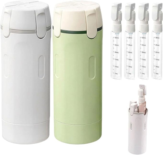 4 in 1 Travel Dispenser Bottles, 2026 New Refillable Travel Toiletries Bottle Set, Leak Proof Portable Size Containers for Shampoo Lotion Conditioner Cream (White+Green)