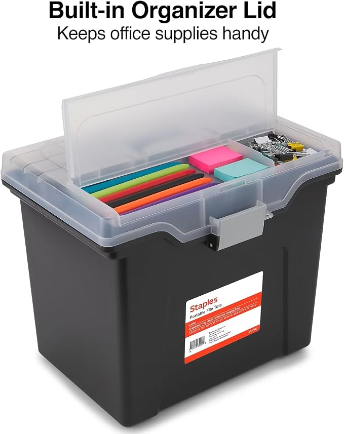 STAPLES File Box File Portable Tote, Letter Size, Black, 2/Pack