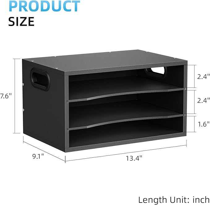 Marbrasse 3-Tier Wood Desk Organizer, Paper Letter Tray Organizer for Desk, Wooden Desktop File Organizer with Handle and Paper Sorter Mail Holder for Office School & Home Supplies Organization-Black