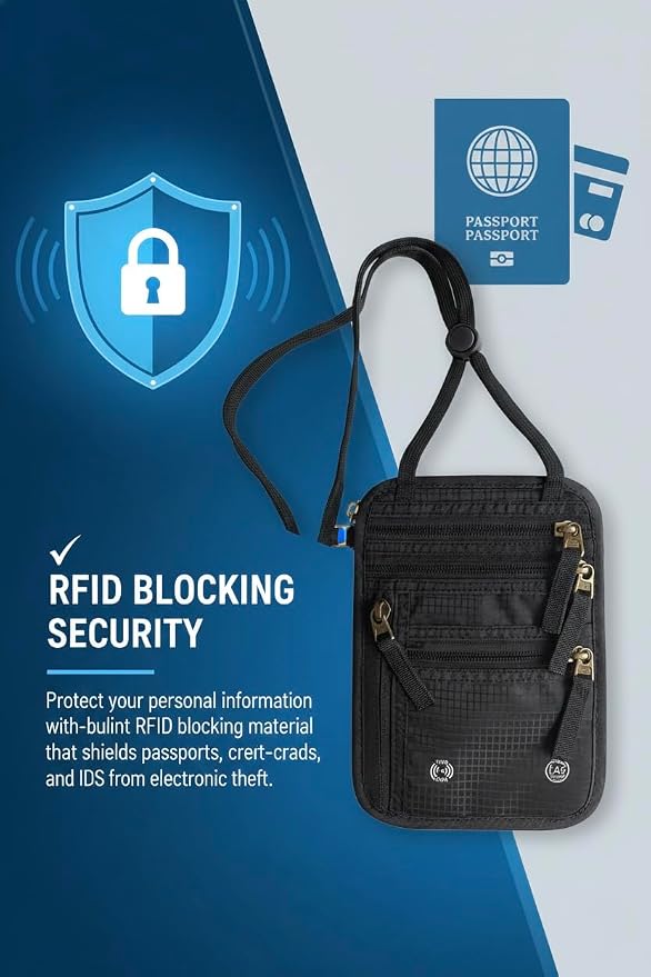 LAG Neck Wallet with RFID Blocking – Anti-Theft Passport Holder, Slim & Lightweight Travel Neck Pouch Wallet for Men & Women