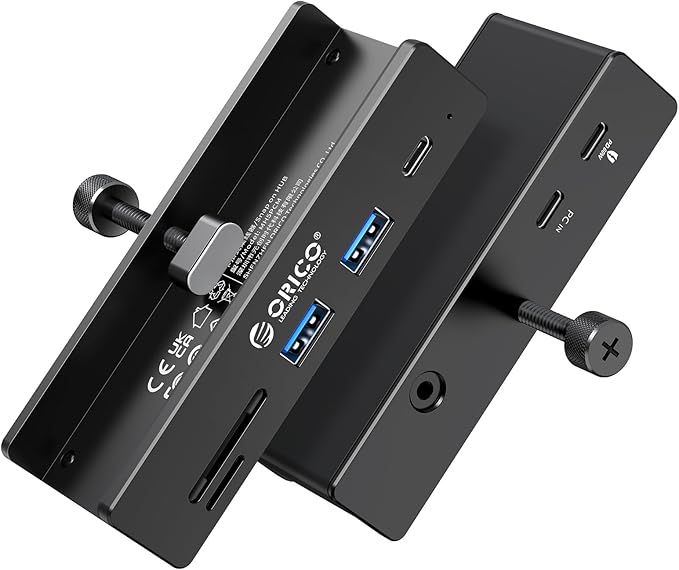 ORICO USB Hub 3.2, USB-Hub Clamp with Type-C PD 60W Port, 10Gbps Aluminum 6-Port USB Extender with 2 USB-A 3.2 Ports, USB-C 3.2, SD/TF Card Reader 3.0, AUX, USB-3.2 Splitter for Monitor, Desk