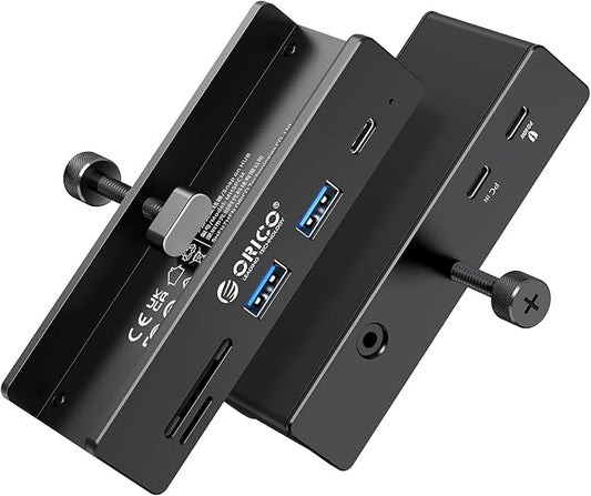 ORICO USB Hub 3.2, USB-Hub Clamp with Type-C PD 60W Port, 10Gbps Aluminum 6-Port USB Extender with 2 USB-A 3.2 Ports, USB-C 3.2, SD/TF Card Reader 3.0, AUX, USB-3.2 Splitter for Monitor, Desk