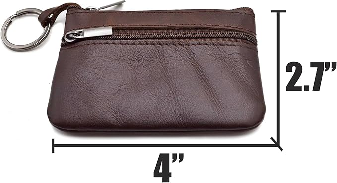 Freezx Women Genuine Leather Coin Pouch Zip Mini Purse Wallet Key Chain Double Zipper