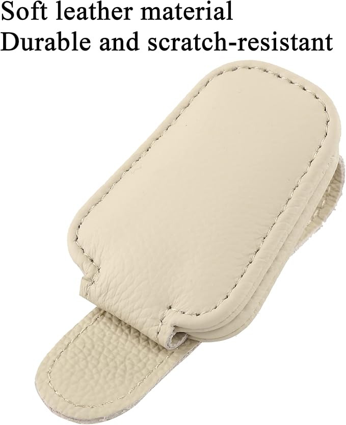 KIWEN Sunglasses Holders for Car Visor, Magnetic Leather Glasses Eyeglass Clip for Car, Ticket Card Clip Sunglasses Mount, Car Visor Accessories Gadgets (1, Beige)