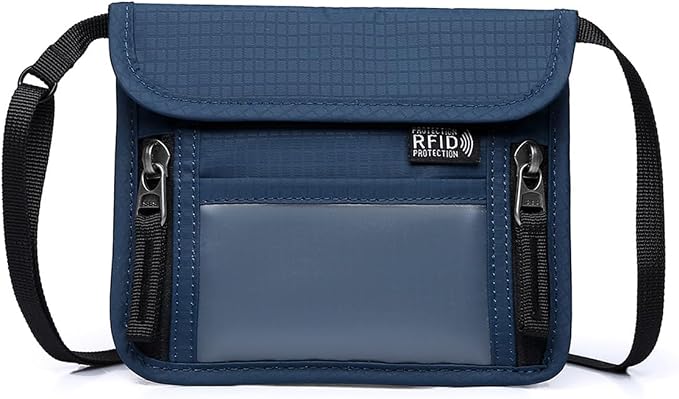 Passport Holder for Travel Pouch Neck Wallet for Traveling Women Men with RFID Blocking Waterproof and Slim Neck Pouch Adjustable Neck Strap (Blue)