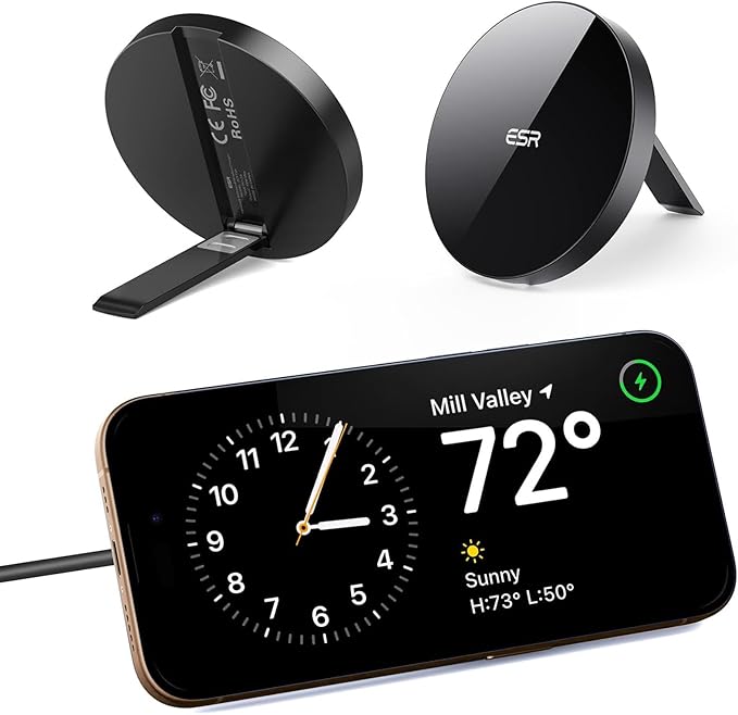 ESR for Magsafe Charger, Wireless Charger Kickstand, Charging Pad for iPhone 16/15/14/13/12 Series and AirPods 4/3/Pro/Pro 2, Galaxy S25 Strong Magnetic Charger Pad with 5 ft Removable Cable, Black