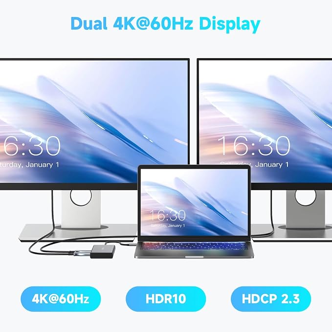 RSHTECH 7-in-1 USB C Hub Multiport Adapter with 2x4K@60Hz HDMI, USB-3.0 Data Ports(3A+1C), 100W PD, Aluminum USB-C Docking Station Dual Monitor for Laptops and MacBook