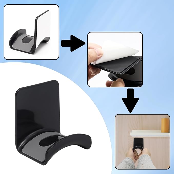 1Pcs Black ABS Plastic Headphone Stand Hanger, Table Wall Mount Headset Holder Hook, Adhesive Earphones Hangers for Desk Headphone Hanger, Most Headphones and Controller