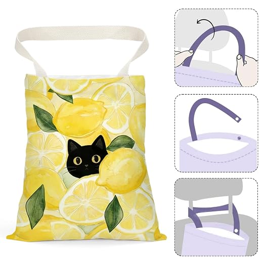 Black Cat Car Trash Bag, Lemon Car Trash Bag Hanging, Lemon Accessories, Summer Decor Waterproof Cars Back Seat Hanging Organizer Garbage Can for Vehicle Travelling Camping