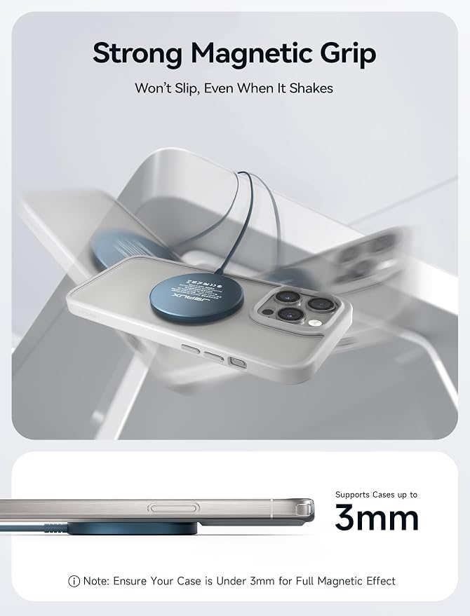 JSAUX Charger for iPhone 17 Magsafe Wireless Charging, Compatible with iPhone 17 Air Pro Max/16/15/14/13/12 Series, Magnetic Mag Safe Charging Pad, Aluminum Alloy, USB & USB C Dual Ports - Blue