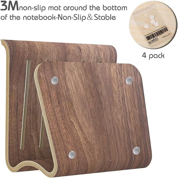 SAMDI Laptop Stand Wood, Wooden Cooling Computer Holder, Notebooks Desktop Mount for MacBook Air, Pro 13 15, iPad Pro 12.9, Dell XPS, Surface, Chromebook 11 to 17 (Walnut)