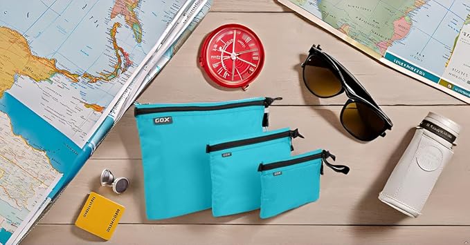 GOX 3 Pack Travel Toiletry Bag for Men Carry On Packing Organizer Zipper Pouch Portable Cosmetic Pouch Accessory Document Electronics (Blue)
