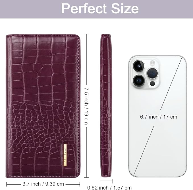 Wallet Women Bifold Faux Crocodile Leather Minimalist Slim Thin Long Wallets RFID Blocking Credit Cards Holder Purse with Back Zipper Coin Pocket for Women and Men,Plum