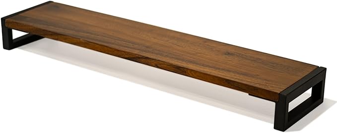 Dual Monitor Stand Riser for Desk ??40??Wide Walnut Solid Wood Desk Riser with Metal U-Legs, Scratch-Resistant, Hassle-Free Assembly
