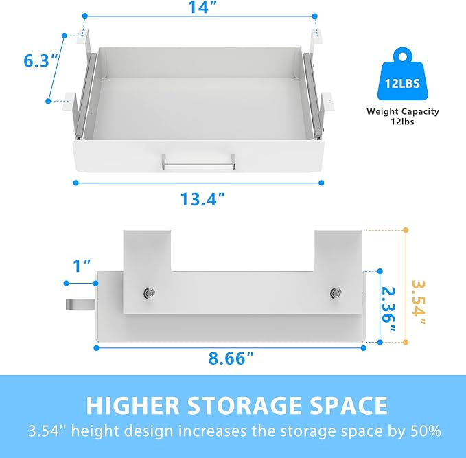 Gome Under Desk Pull-Out Drawer - Storage Organizer Office Mounted, Easy Slide-Out Pencil Drawer for Saving Space, Ideal for Sit-Stand Workstation (For 1.2" Support Bar Under Desk)