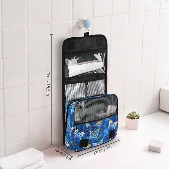 Hanging Travel Toiletry Bag Butterflies Dye Navy Kit Makeup Case Cosmetics Organizer for Men Women