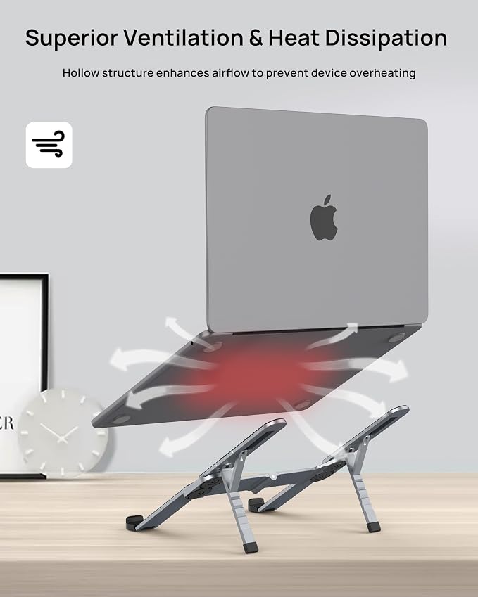 SODI Ultra Compact Foldable Laptop Stand - Portable Laptop Holder for Desk & Travel Use, Adjustable, Ergonomic Aluminum Computer Holder for MacBook, Tablet 10-16" (Plus-Gray, Bi-Fold)