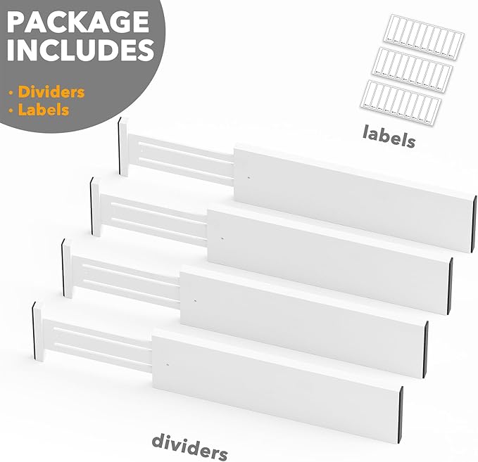 SpaceAid Bamboo 4 Pack Dresser Drawer Dividers, 4.65??High Adjustable 17??22??Drawer Organizers, Expandable Organization for Clothing, Clothes, Dressers, White