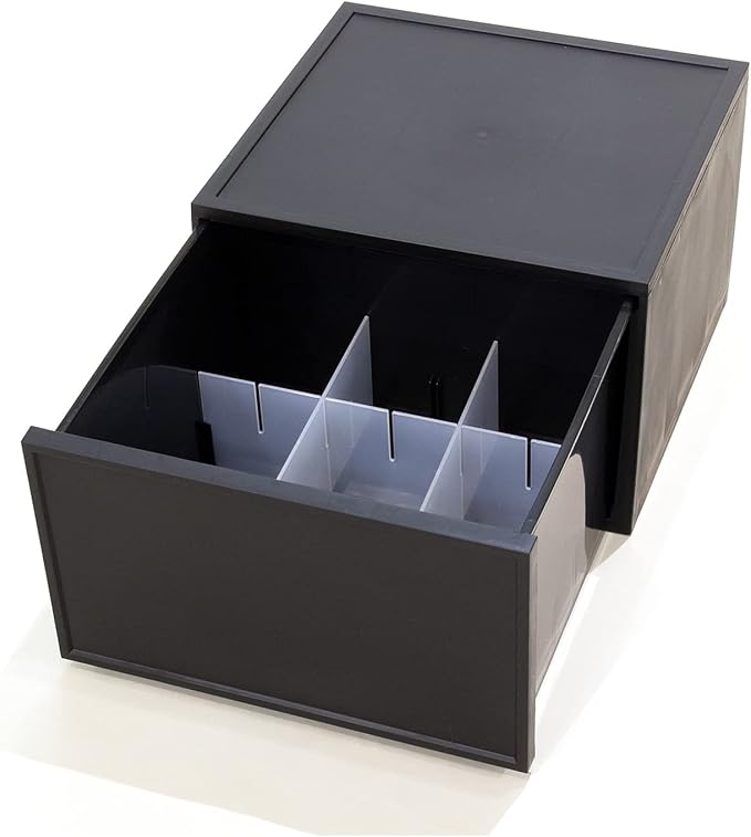 ASTAGE drawer block plastic bins stacking storage modular storage drawer home closet living office organizer with divider (Black, Medium C)