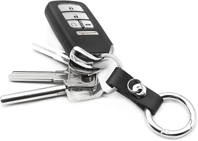 MECHCOS Key-Chain with Quick-Release Spring Clip Keyring - Leather and Metal Car Keychain for Men or Women, with Anti-Lost Ring, Black