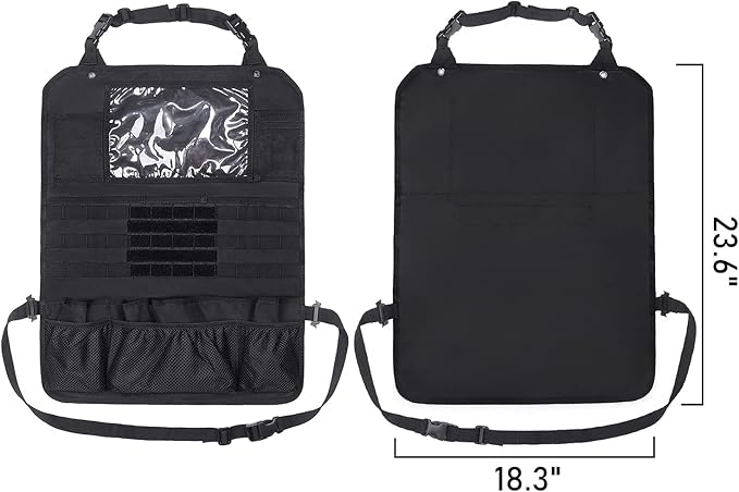 Tactical Car Seat Back Organizer Upgraded Tactical Molle Seatback Cover Protector Universal Fit Vehicles Truck MPV Pickup (Black)