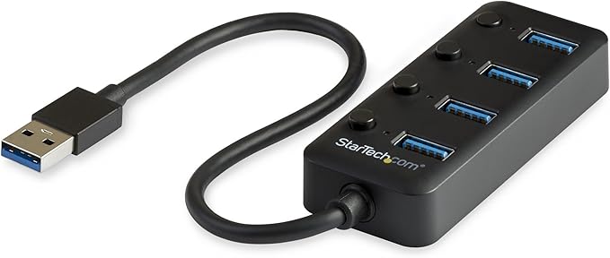 StarTech 4 Port Bus Powered USB Hub with Individual On/Off Switches, USB 3.0 (5Gbps) Expansion Hub, Desktop/Laptop USB-A to USB-A Splitter