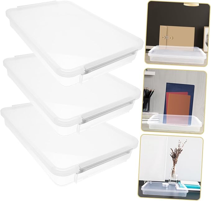 DOITOOL 3Pcs File Storage Box with Lids Stackable Document Organizer for Photos Letters and Office Supplies and Easy to Open Fits Bookshelf Desktop